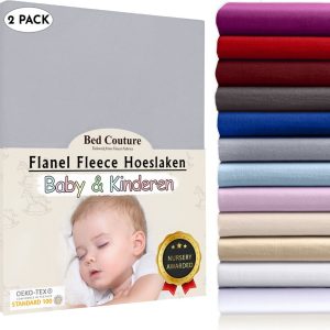 Bed Couture Flanel Fleece Kinder Hoeslaken – 100% Katoen Extra zacht en Warm – Ledikant – 70×120 Cm – Winter Grijs