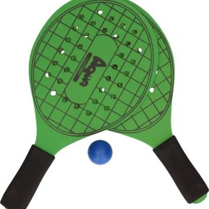 Groene beachball set met tennisracketprint buitenspeelgoed – Houten beachballset – Rackets/batjes en bal – Tennis ballenspel