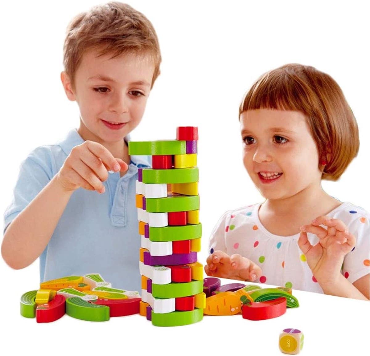 Houten Blokken Speelgoed – Educatief Speelgoed voor Balans – Plantaardige Cognitief Spel – Hout StapelSpel 55 Stuks Bouwblokken- Montessori Stapeltoren Block Set – Kleurrijke Peuter Speelgoed – Vanaf 1 jaar – verjaardagscadeau