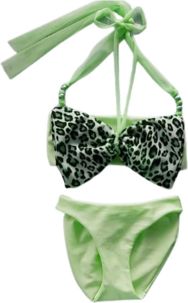 Maat 86 Bikini zwemkleding NEON Groen met dierenprint badkleding baby en kind fel groen zwem kleding tijgerprint - Afbeelding 2
