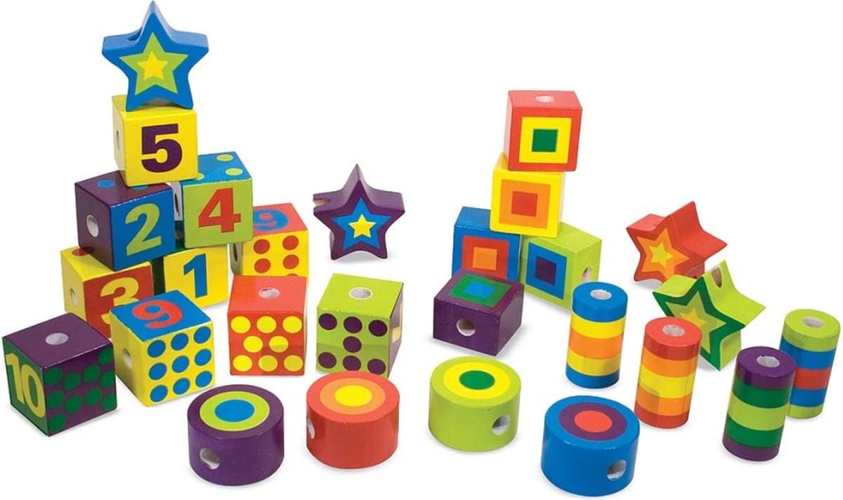 Melissa & Doug Luxe houten rijgkralen – Leerzame activiteit met 27 kralen en 2 rijgsnoeren